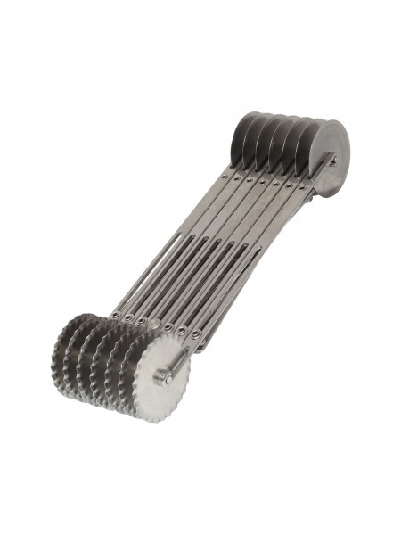 Нож роликовый для резки теста, раздвижной, двухсторонний (ровный/волнистый), по 7 роликов D-5,5 см с каждой стороны, нерж.сталь, Paderno. (47822-07) (47822-07)