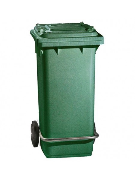 Бак для мусора, 120 л, на колесах, с педалью и крышкой, зеленый (5054)