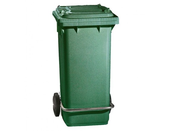 Бак для мусора, 120 л, на колесах, с педалью и крышкой, зеленый (5054)