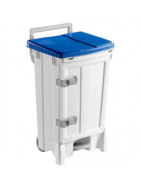 Контейнер OpenUp90 с педалью, дверью, синей крышкой, полипроп. 90л, белый (5702)