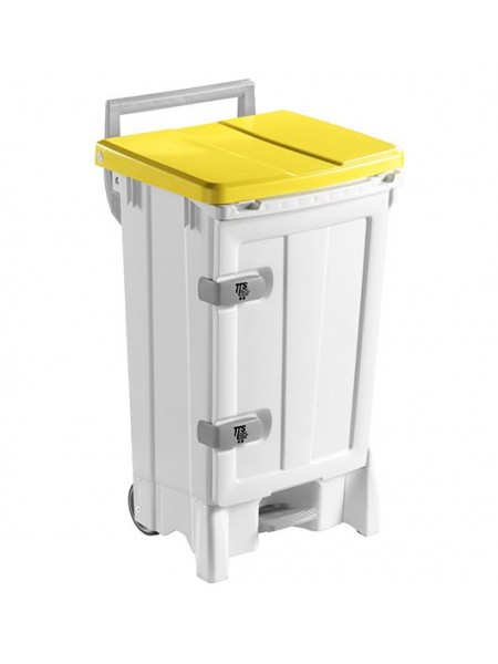 Контейнер OpenUp90 с педалью, дверью и желтой крышкой, полипроп. 90л, белый (5703)