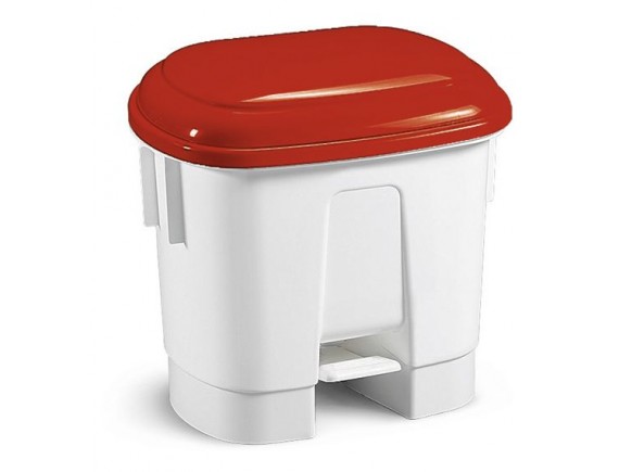 Контейнер мусорный с педалью и разделителем для двух мешков, полипропилен, белый с красной крышкой, (5731)