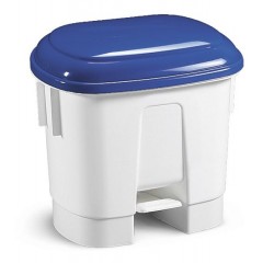 Контейнер мусорный с педалью и разделителем для двух мешков, полипропилен, белый с синей крышкой (5732)