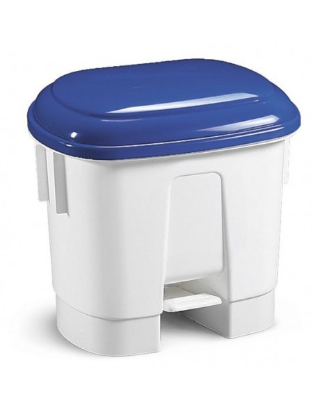 Контейнер мусорный с педалью и разделителем для двух мешков, полипропилен, белый с синей крышкой (5732)