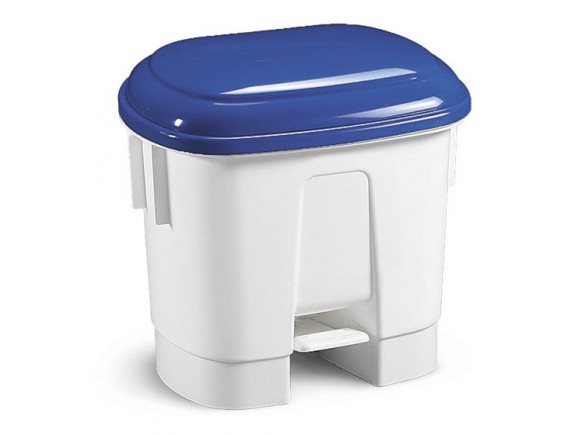 Контейнер мусорный с педалью и разделителем для двух мешков, полипропилен, белый с синей крышкой (5732)