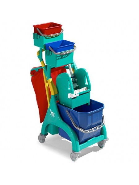 Тележка Nick plus 30, пласт база, отжим TEC, 15 л синее ведро и 2x4 л синее и красное ведро, c держа (6525)