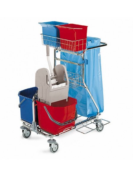 Тележка Modular112, хром, c 2мя ведрами (2*15 л), 2-мя ведрами (2*6 л) и держателем для мешка (7112)