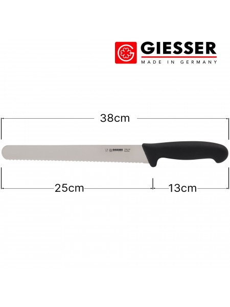Кухонный нож для нарезки хлеба с зубчатым лезвием, 25 см, ручка TPE, Giesser. (7705 w 25)