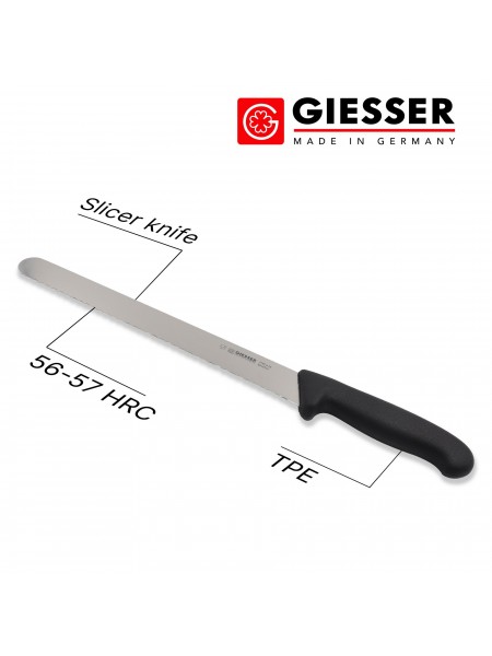 Кухонный нож для нарезки хлеба с зубчатым лезвием, 25 см, ручка TPE, Giesser. (7705 w 25)