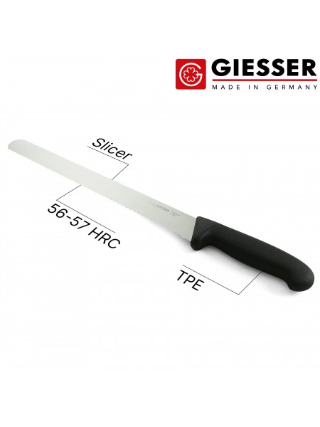Кухонный нож для нарезки хлеба с зубчатым лезвием, 31 см, ручка TPE, Giesser. (7705 w 31)