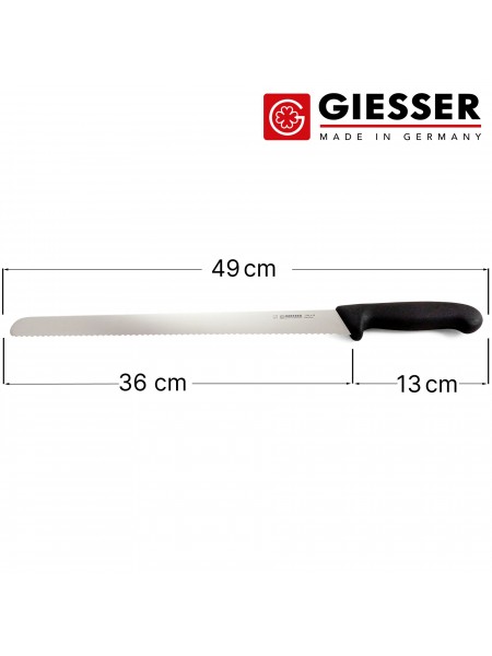 Кухонный нож для нарезки хлеба с зубчатым лезвием, 36 см, ручка TPE, Giesser. (7705 w 36)