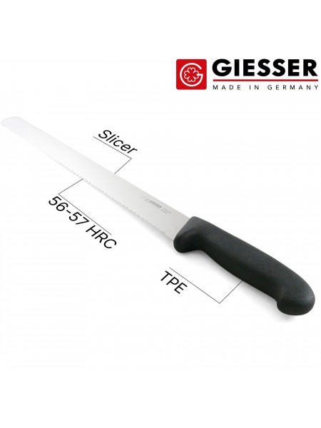 Кухонный нож для нарезки хлеба с зубчатым лезвием, 36 см, ручка TPE, Giesser. (7705 w 36)