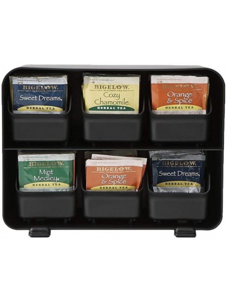 Подставка для чайных пакетиков, 6 отделений, 20x13,1x26 см, пластик, черная, Mind Reader. (7STBORGBLK)