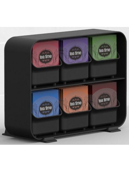 Подставка для чайных пакетиков, 6 отделений, 20x13,1x26 см, пластик, черная, Mind Reader. (7STBORGBLK)