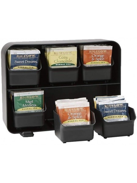 Подставка для чайных пакетиков, 6 отделений, 20x13,1x26 см, пластик, черная, Mind Reader. (7STBORGBLK)