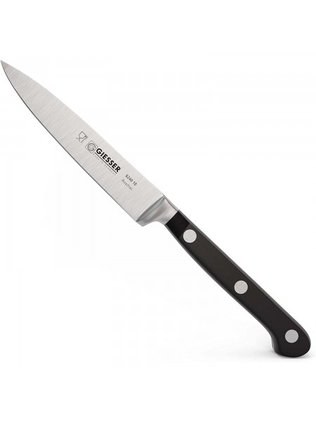 Нож кухонный кованый профессиональный Classic, 10 см, для чистки и фигурной нарезки овощей и фруктов, черная ручка POM, Giesser. (8240 10)