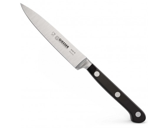 Нож кухонный кованный профессиональный Classic, 10 см, для чистки и фигурной нарезки овощей и фруктов, черная ручка POM, Giesser. (8240 10)