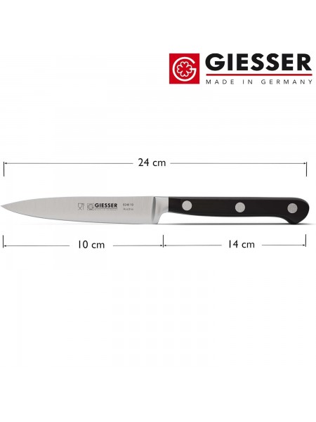 Нож кухонный кованый профессиональный Classic, 10 см, для чистки и фигурной нарезки овощей и фруктов, черная ручка POM, Giesser. (8240 10)