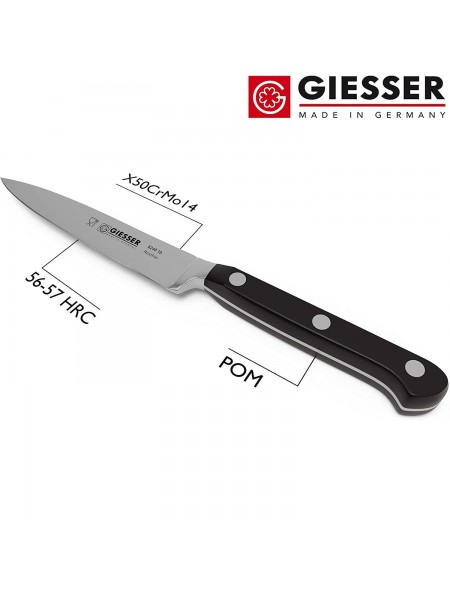 Нож кухонный кованый профессиональный Classic, 10 см, для чистки и фигурной нарезки овощей и фруктов, черная ручка POM, Giesser. (8240 10)