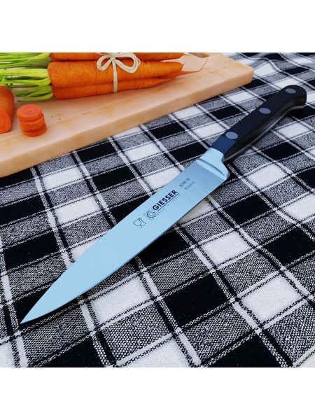 Нож кухонный кованый профессиональный Classic, 10 см, для чистки и фигурной нарезки овощей и фруктов, черная ручка POM, Giesser. (8240 10)