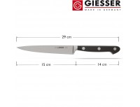 Профессиональный кованный узкий поварской шеф нож Classic, 15 см, черная ручка POM, Giesser. (8270 15)