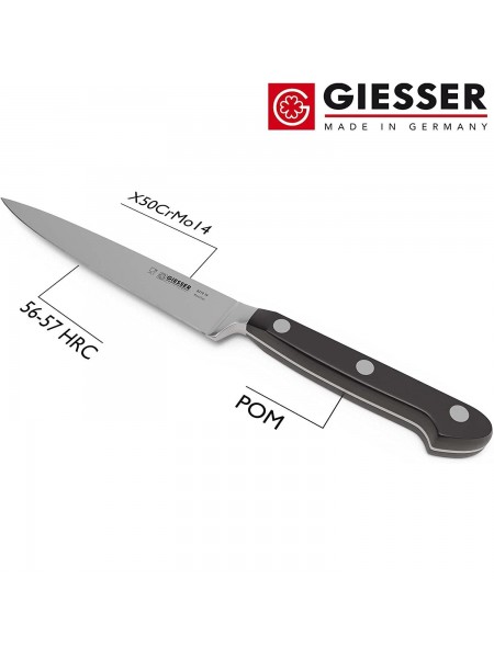Профессиональный кованый узкий поварской шеф нож Classic, 18 см, черная ручка POM, Giesser. (8270 18)
