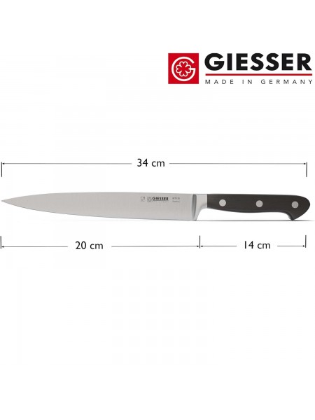 Профессиональный кованый узкий поварской шеф нож Classic, 20 см, черная ручка POM, Giesser. (8270 20)