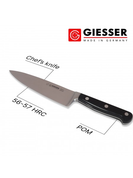Профессиональный кованый поварской шеф нож Classic, 15 см, черная ручка POM, Giesser. (8280 15)