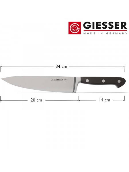 Профессиональный кованый поварской шеф нож Classic, 20 см, черная ручка POM, Giesser. (8280 20)