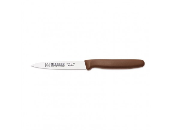 Нож кухонный профессиональный 10 см, для чистки и фигурной нарезки овощей и фруктов, коричневая ручка п/п, Giesser. (8315 sp 10 br)
