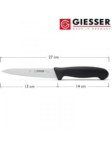 Узкий профессиональный универсальный нож, 13 см, ручка TPE черная, Giesser. (8335 13)