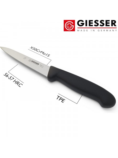 Узкий профессиональный универсальный нож, 13 см, ручка TPE черная, Giesser. (8335 13)