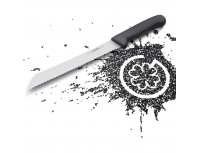 Кухонный нож для нарезки хлеба с зубчатым лезвием, 21 см, ручка TPE черная, Giesser. (8355 w 21)