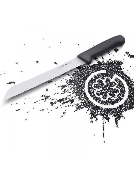 Кухонный нож для нарезки хлеба с зубчатым лезвием, 21 см, ручка TPE черная, Giesser. (8355 w 21)