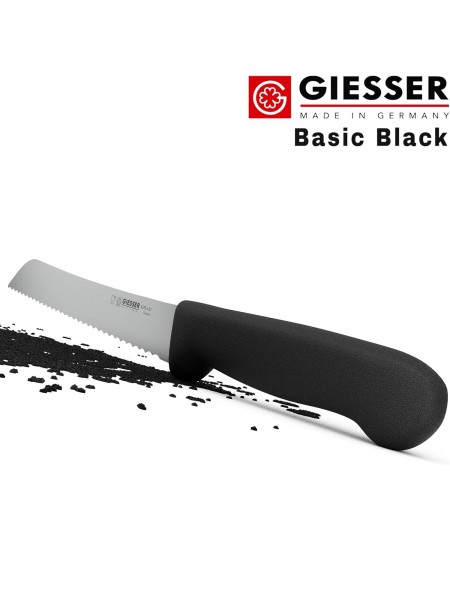 Кухонный нож для нарезки хлеба с зубчатым лезвием, 21 см, ручка TPE черная, Giesser. (8355 w 21)