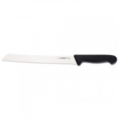 Кухонный нож для нарезки хлеба с зубчатым лезвием, 24 см, ручка TPE черная, Giesser. (8355 w 24)
