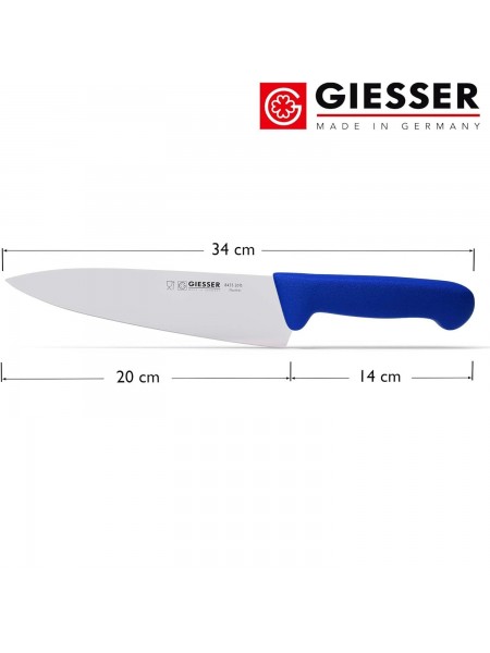 Профессиональный поварской шеф нож, 20 см, ручка TPE синяя, Giesser. (8455 20 b)