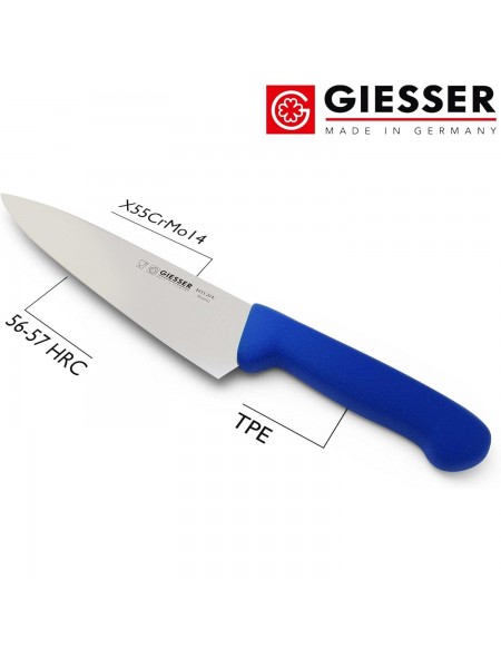 Профессиональный поварской шеф нож, 20 см, ручка TPE синяя, Giesser. (8455 20 b)