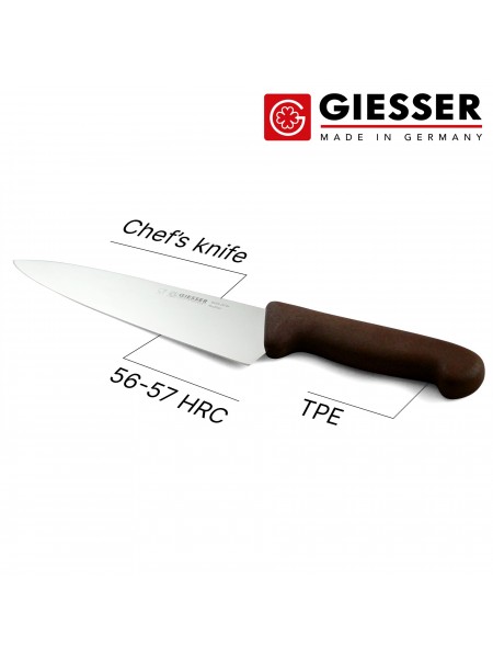 Профессиональный поварской шеф нож, 20 см, ручка TPE коричневая, Giesser. (8455 20 br)