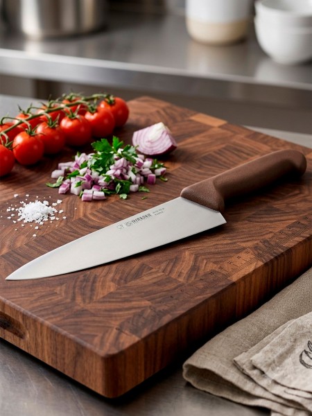 Профессиональный поварской шеф нож, 20 см, ручка TPE коричневая, Giesser. (8455 20 br)
