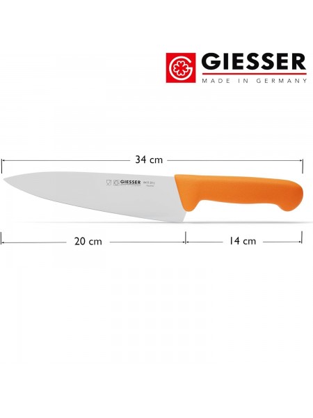 Профессиональный поварской шеф нож, 20 см, ручка TPE желтая, Giesser. (8455 20 g)