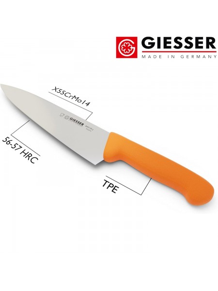 Профессиональный поварской шеф нож, 20 см, ручка TPE желтая, Giesser. (8455 20 g)