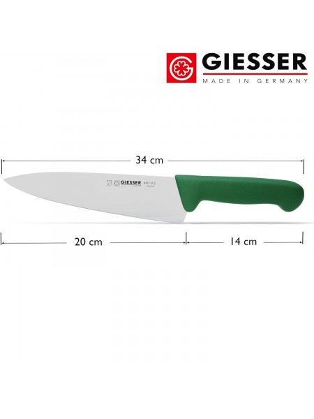 Профессиональный поварской шеф нож, 20 см, ручка TPE зеленая, Giesser. (8455 20 gr)
