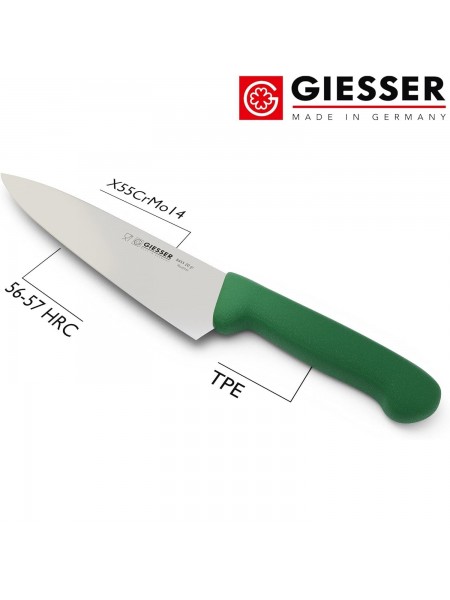 Профессиональный поварской шеф нож, 20 см, ручка TPE зеленая, Giesser. (8455 20 gr)
