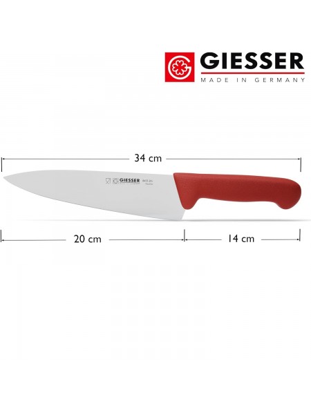 Профессиональный поварской шеф нож, 20 см, ручка TPE красная, Giesser. (8455 20 r)