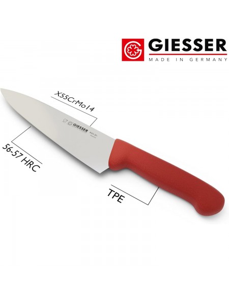 Профессиональный поварской шеф нож, 20 см, ручка TPE красная, Giesser. (8455 20 r)