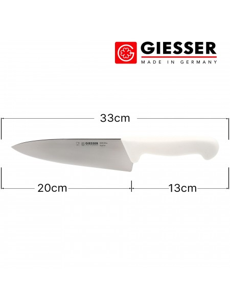 Профессиональный поварской шеф нож, 20 см, ручка TPE белая, Giesser. (8455 20 w)