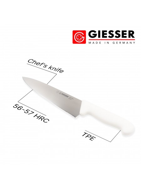Профессиональный поварской шеф нож, 20 см, ручка TPE белая, Giesser. (8455 20 w)