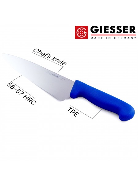 Профессиональный поварской шеф нож, 23 см, ручка TPE синяя, Giesser. (8455 23 b)