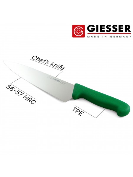 Профессиональный поварской шеф нож, 23 см, ручка TPE зеленая, Giesser. (8455 23 gr)